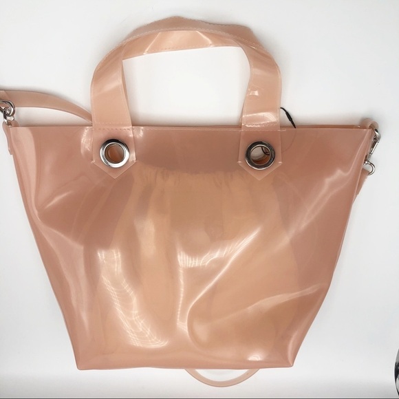 NWT. Zara Light Pink/Cream Vinyl Shoulder Bag. - Picture 1 of 13